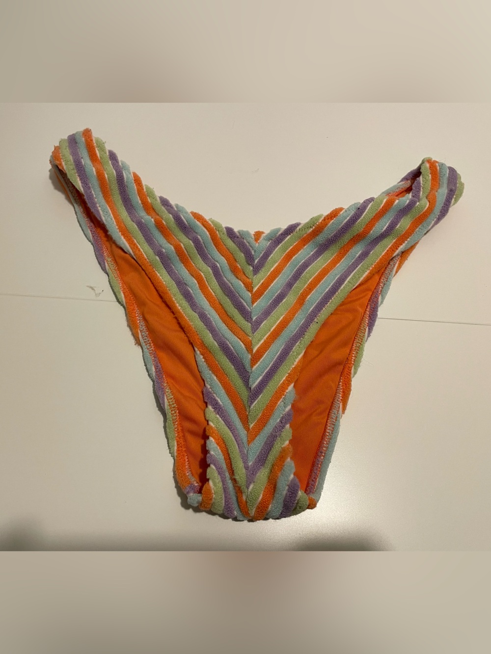 Aerie Brand Size Medium Cheeky Style Bikini Bottoms terrycloth Orange Striped